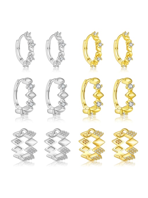 MZ- Silver 925 Sterling Silver Cubic Zirconia Geometric Minimalist Huggie Earring 0