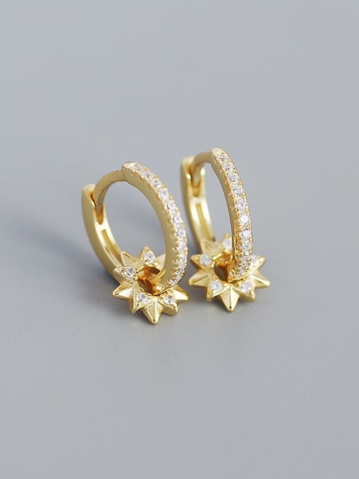 Golden color 925 Sterling Silver Cubic Zirconia Five-pointed star Minimalist Huggie Earring