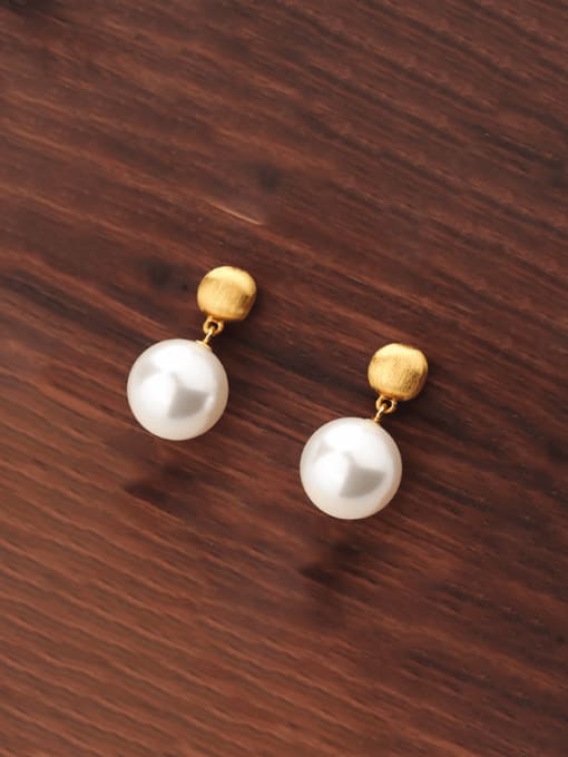 YUANFAN 925 Sterling Silver Imitation Pearl Geometric Minimalist Drop Earring 0