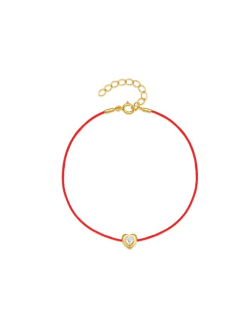 golden 925 Sterling Silver Red Rope Heart Minimalist Link Bracelet