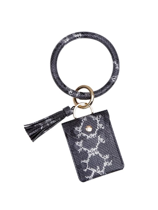 Black k68170 Alloy Leather Serpentine Coin Purse Hand ring/Key Chain