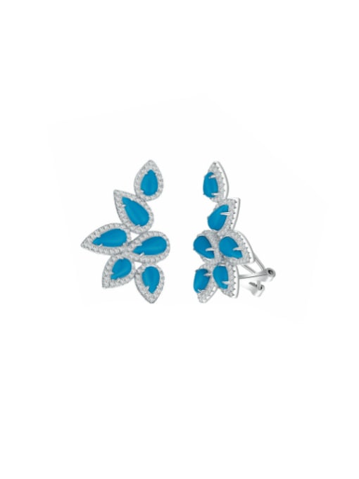 A&T Jewelry 925 Sterling Silver Turquoise Leaf Vintage Stud Earring 0