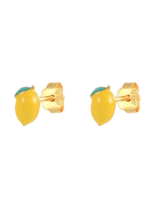 Golden Mango 925 Sterling Silver Enamel Friut Minimalist Stud Earring