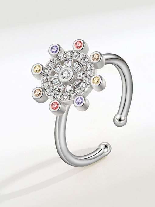 Platinum 925 Sterling Silver Cubic Zirconia Irregular Cute Band Ring