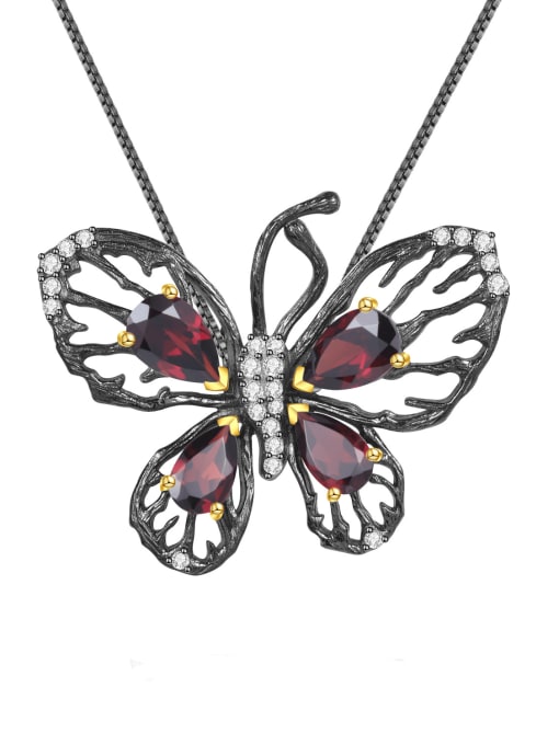 ZXI-SILVER JEWELRY 925 Sterling Silver Garnet  Vintage Butterfly Pendant Necklace 3
