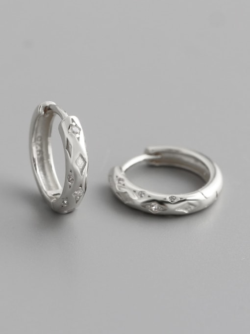 White stone, white gold 925 Sterling Silver Cubic Zirconia Geometric Minimalist Huggie Earring