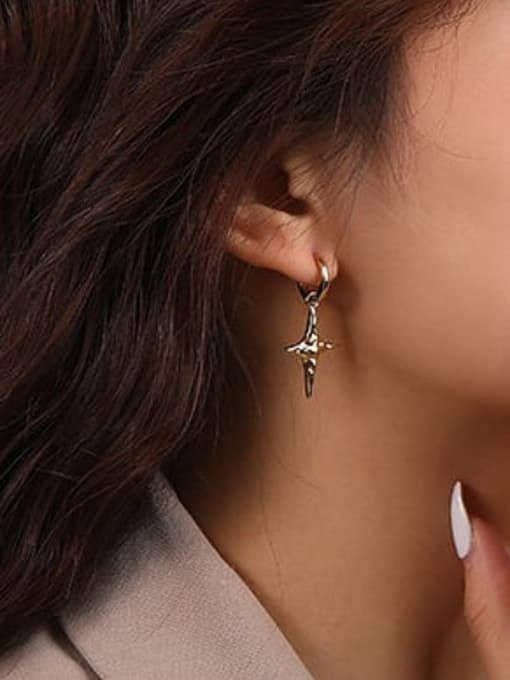 YUANFAN 925 Sterling Silver Asymmetrical Cross Minimalist Huggie Earring 1