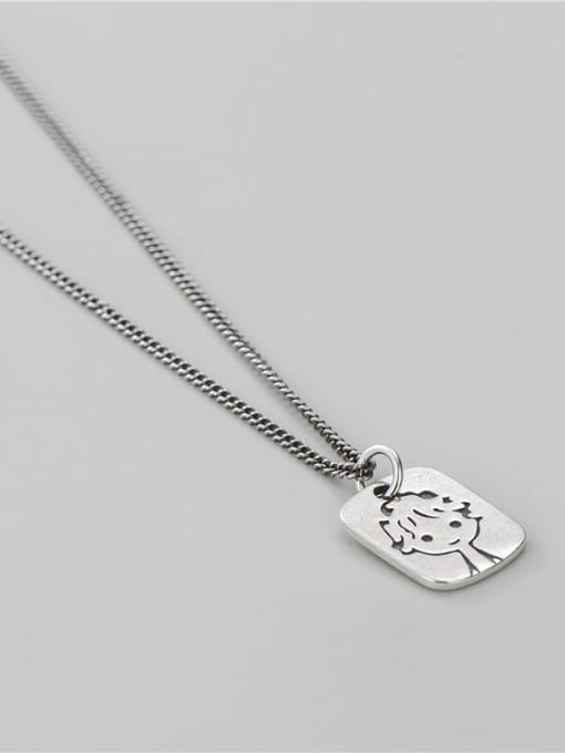 boy 925 Sterling Silver Rectangle Minimalist Necklace