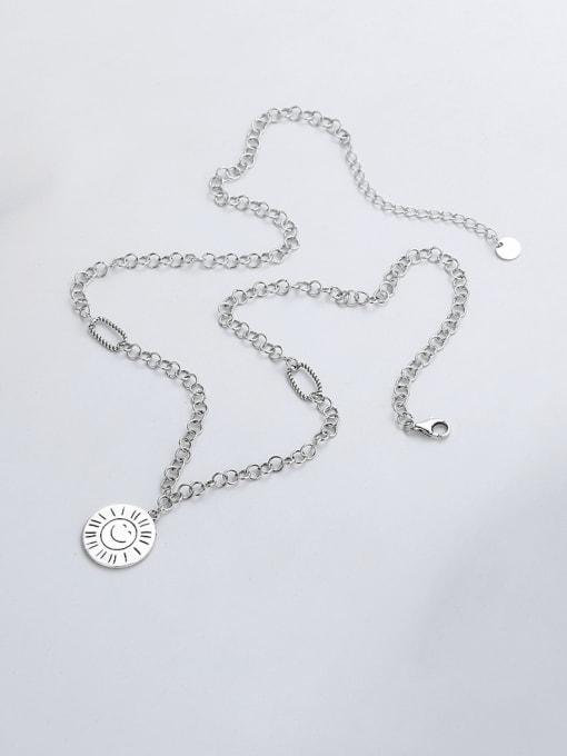 TAIS 925 Sterling Silver Irregular Vintage Sun Round Pendant Necklace 2