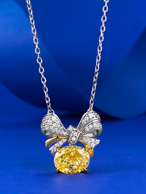 N433 yellow diamond 925 Sterling Silver High Carbon Diamond Yellow Bowknot Dainty Necklace