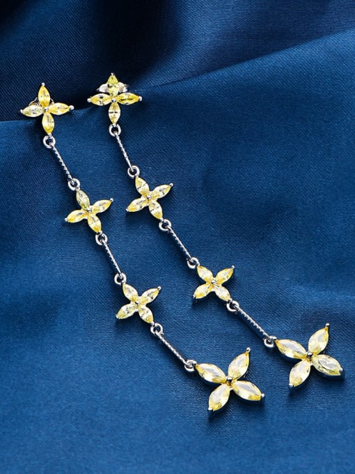 A&T Jewelry 925 Sterling Silver Cubic Zirconia Flower Tassel Luxury Threader Earring 1