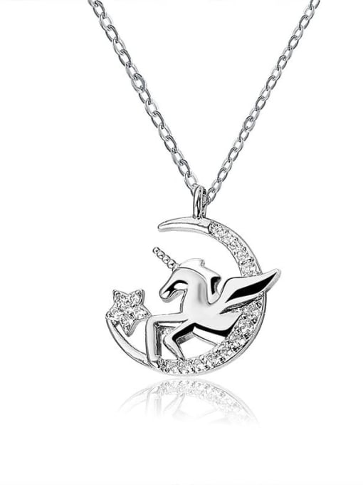 PNJ-Silver 925 Sterling Silver Cubic Zirconia Moon Cute Necklace 0