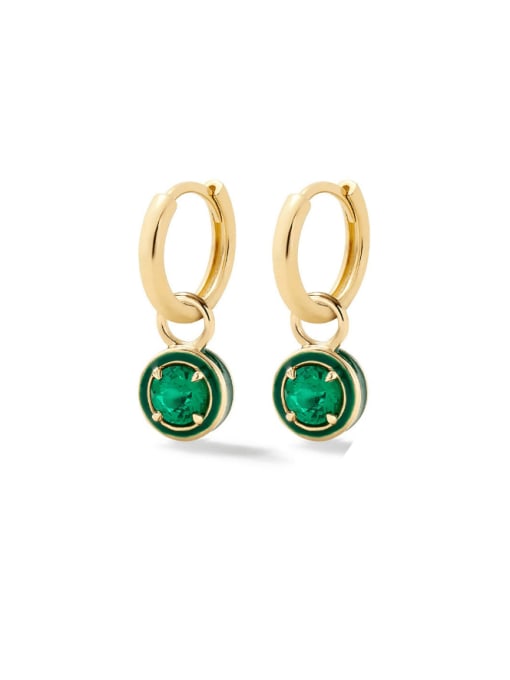 Golden+ Green 925 Sterling Silver Cubic Zirconia Geometric Minimalist Huggie Earring