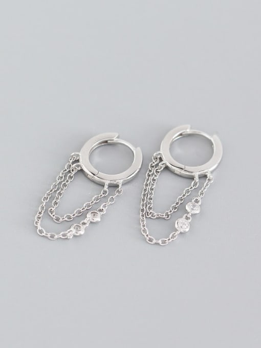 Platinum 925 Sterling Silver Cubic Zirconia White Geometric Trend Huggie Earring