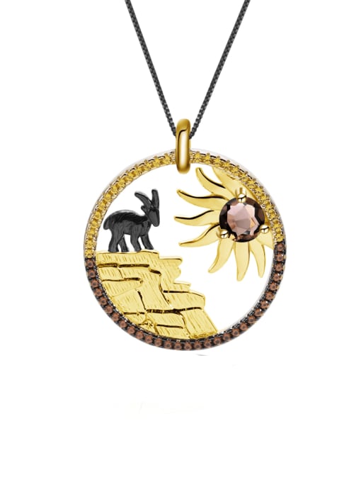 Natural tea crystal pendant +Chain 925 Sterling Silver Citrine Animal Artisan Necklace