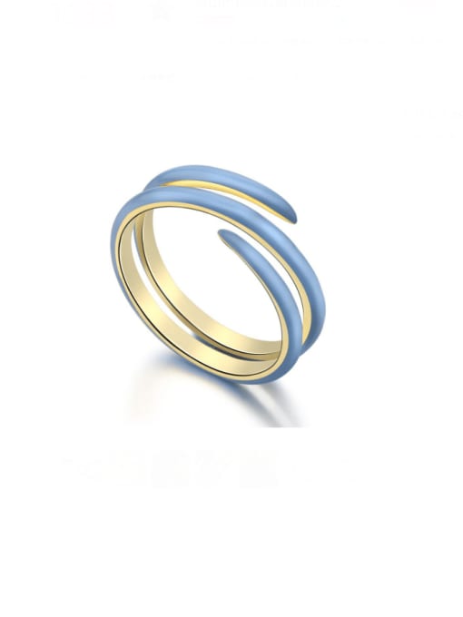Gold blue AY120215 925 Sterling Silver Enamel Geometric Minimalist Stackable Ring