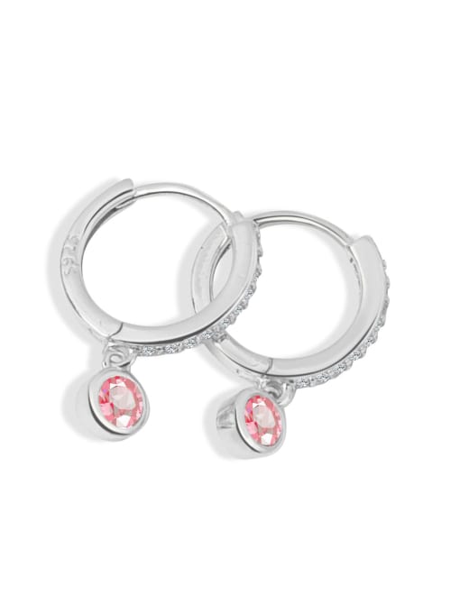 Pink  (platinum) 925 Sterling Silver Cubic Zirconia Geometric Minimalist Huggie Earring