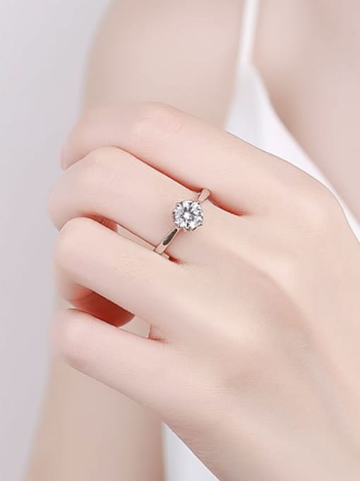 PNJ-Silver 925 Sterling Silver Moissanite Flower Dainty Band Ring 1