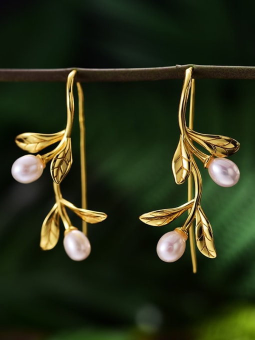 LOLUS 925 Sterling Silver  Moye Dewdrop Natural Pearl Artisan Hook Earring 1