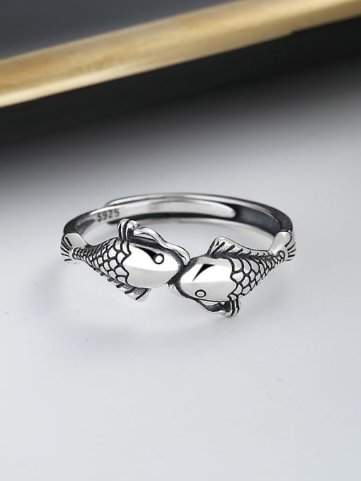 TAIS 925 Sterling Silver Fish Vintage Band Ring 1