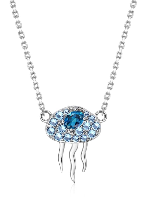 London lantopa Stone Pendant +chain 925 Sterling Silver Swiss Blue Topaz Animal Artisan Necklace