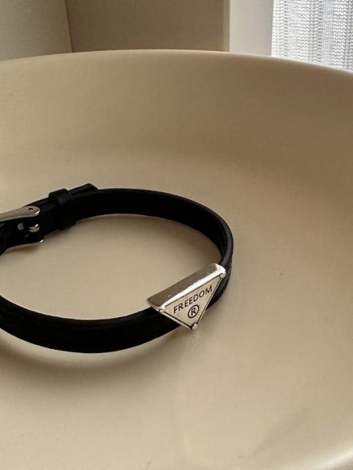 ARTTI Trend Geometric 925 Sterling Silver Microfiber Leather Bracelet and Necklace Set 4