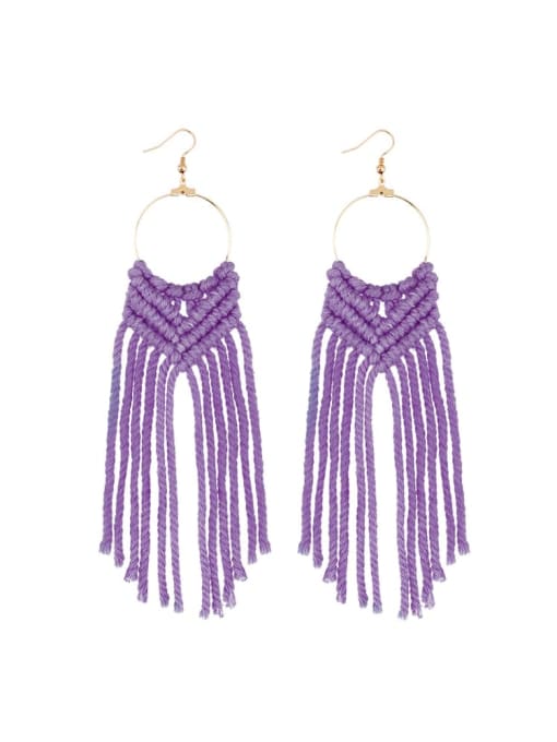 E68734 purple Alloy cotton hand-woven tassel bohemian Hand-woven  drop earrings