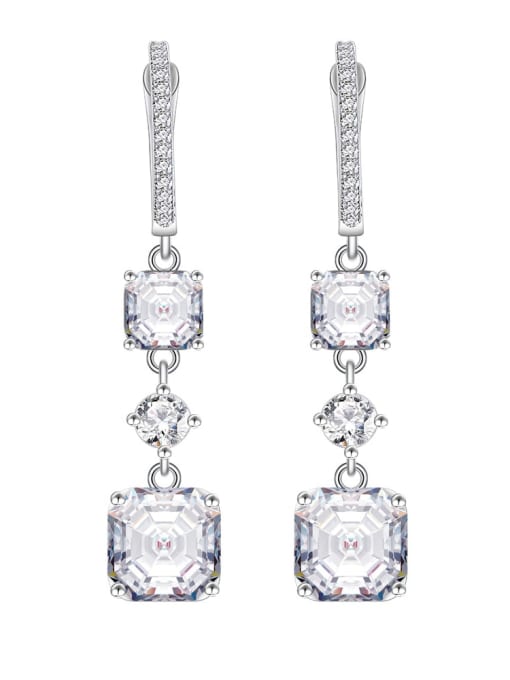 A&T Jewelry 925 Sterling Silver Cubic Zirconia Geometric Tessel Statement Cluster Earring