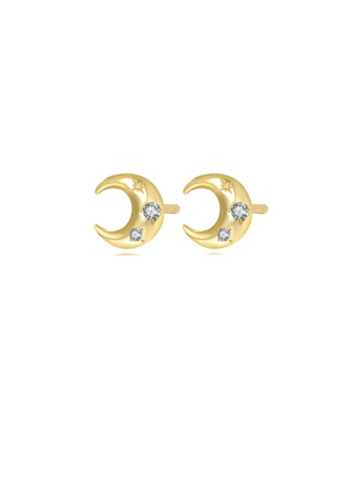 E3936 Gold 925 Sterling Silver Cubic Zirconia Moon Minimalist Stud Earring