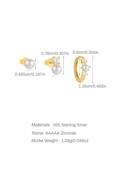 3 pieces per set, gold 5 925 Sterling Silver Cubic Zirconia Geometric Dainty Huggie Earring