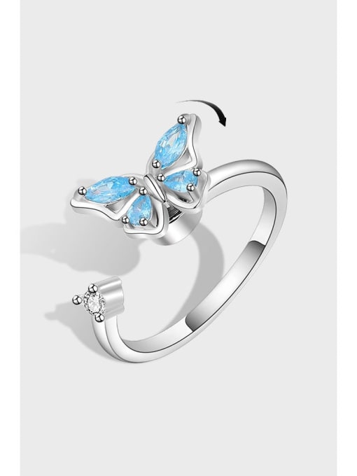 PNJ-Silver 925 Sterling Silver Cubic Zirconia Butterfly Minimalist Band Ring 0