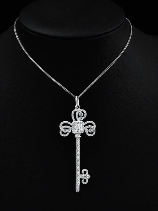 A&T Jewelry 925 Sterling Silver Cubic Zirconia Key Dainty Necklace
