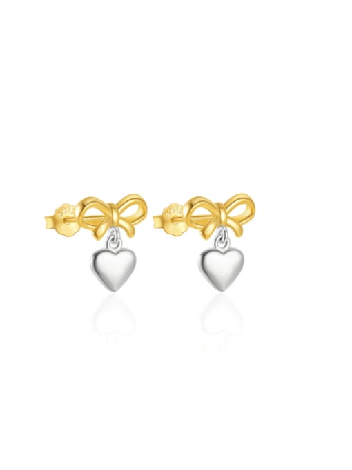 golden 925 Sterling Silver Bowknot Heart Minimalist Drop Earring