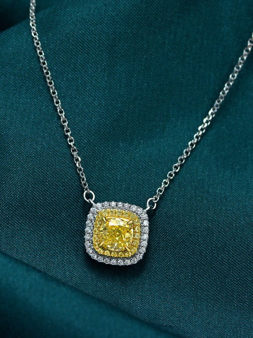 A&T Jewelry 925 Sterling Silver High Carbon Diamond Yellow Geometric Dainty Necklace 1