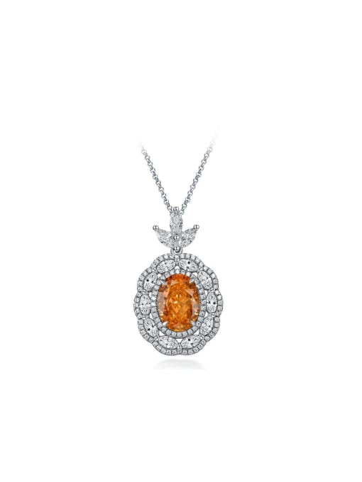A&T Jewelry 925 Sterling Silver High Carbon Diamond Orange Geometric Luxury Necklace 0