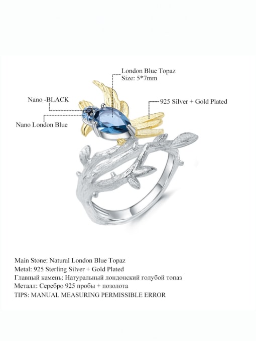 ZXI-SILVER JEWELRY 925 Sterling Silver Natural Color Treasure Topaz Bird Luxury Band Ring 2