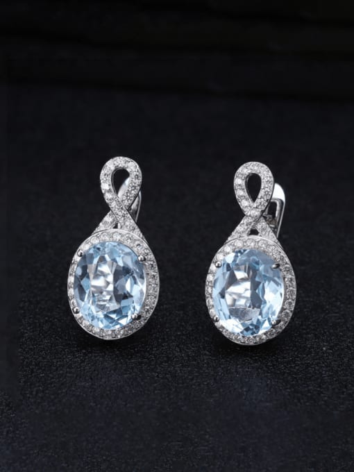 ZXI-SILVER JEWELRY 925 Sterling Silver Natural Blue  Topaz Geometric Luxury Drop Earring 1
