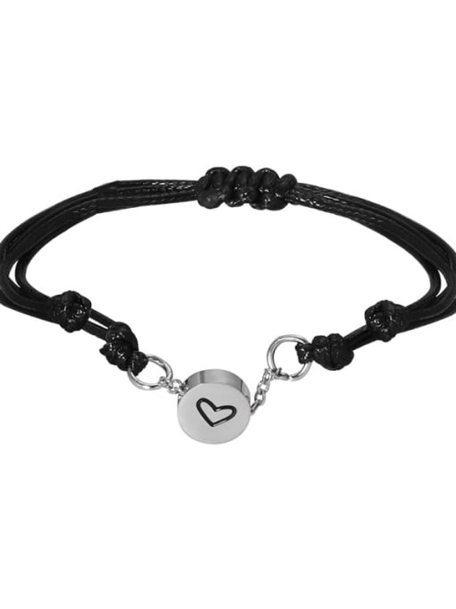 Steel Black wax rope Stainless steel Heart Trend Adjustable Bracelet