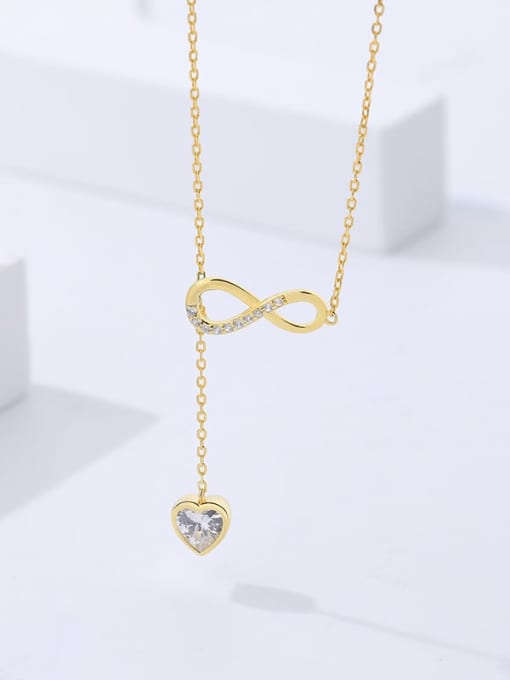 A2402 Gold 925 Sterling Silver Cubic Zirconia Heart Minimalist Tassel Necklace