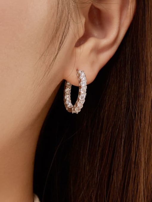 STL-Silver Jewelry 925 Sterling Silver Cubic Zirconia Geometric Dainty Huggie Earring 1