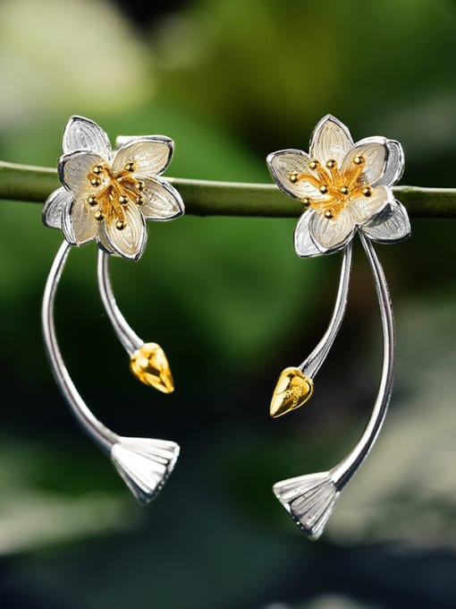 LFJB0216E2 925 Sterling Silver elegant and refined lotus earrings