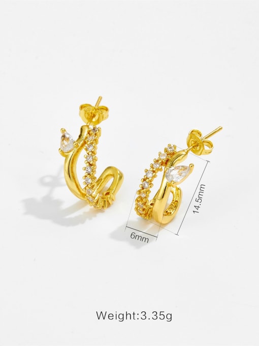 MZ- Silver Brass Cubic Zirconia Geometric Minimalist Cluster Earring 2