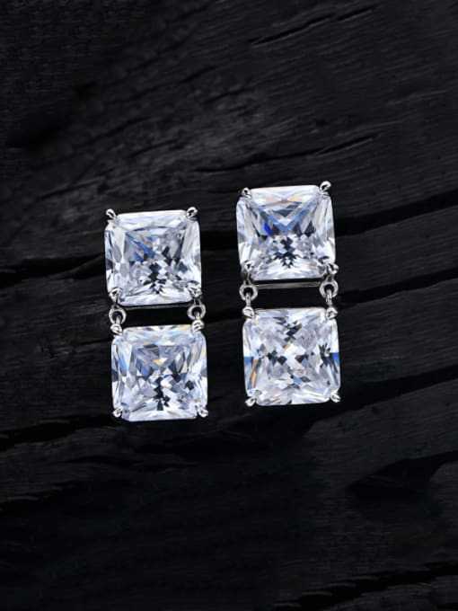 A&T Jewelry 925 Sterling Silver High Carbon Diamond Square Luxury Cluster Earring 1