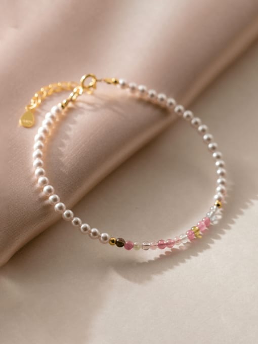 plated tourmaline pearl bracelet 925 Sterling Silver Geometric Minimalist Handmade Beaded Bracelet