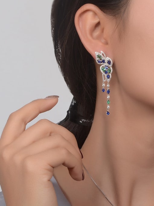 A&T Jewelry 925 Sterling Silver High Carbon Diamond Blue Butterfly Luxury Drop Earring 1