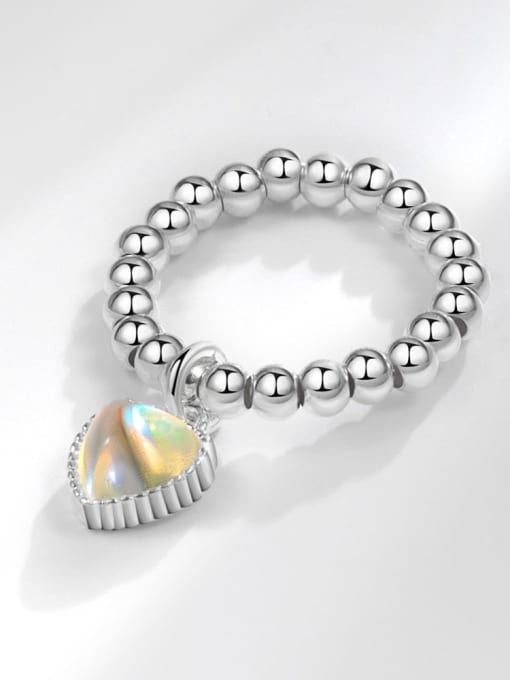 Platinum 925 Sterling Silver Heart Minimalist Bead Ring