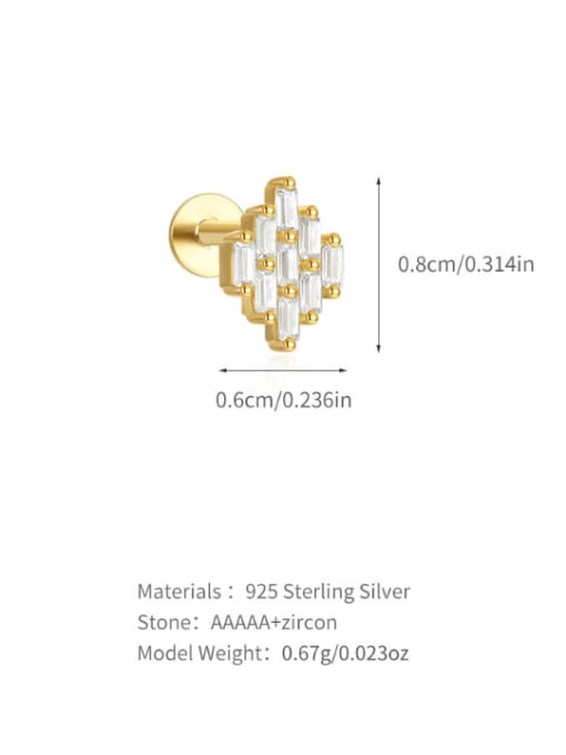 Single Gold 1 925 Sterling Silver Cubic Zirconia Geometric Minimalist Stud Earring