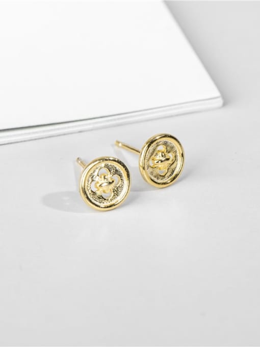 Gold money 925 Sterling Silver Round Minimalist Stud Earring