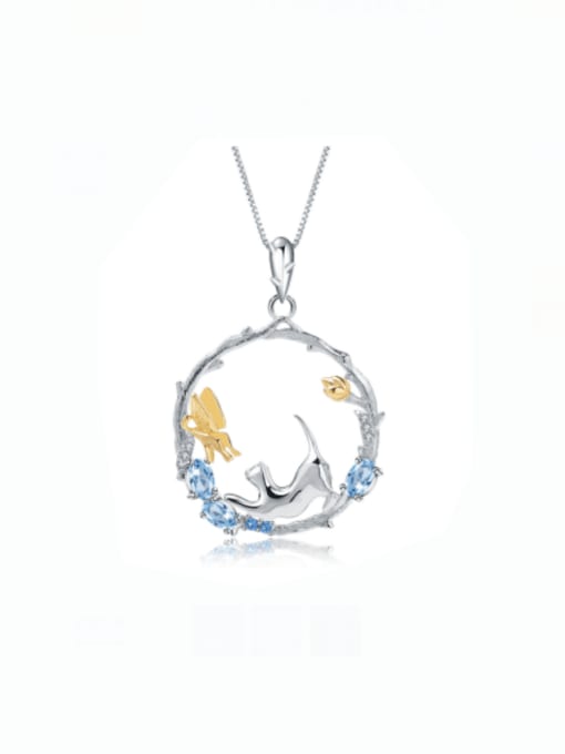 Swiss lantopa Stone Pendant + chain 925 Sterling Silver Natural Color Treasure  Artisan  Animal Pendant Necklace
