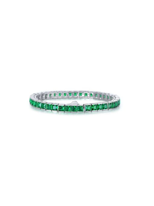 A&T Jewelry 925 Sterling Silver High Carbon Diamond Green Geometric Dainty Bracelet 0